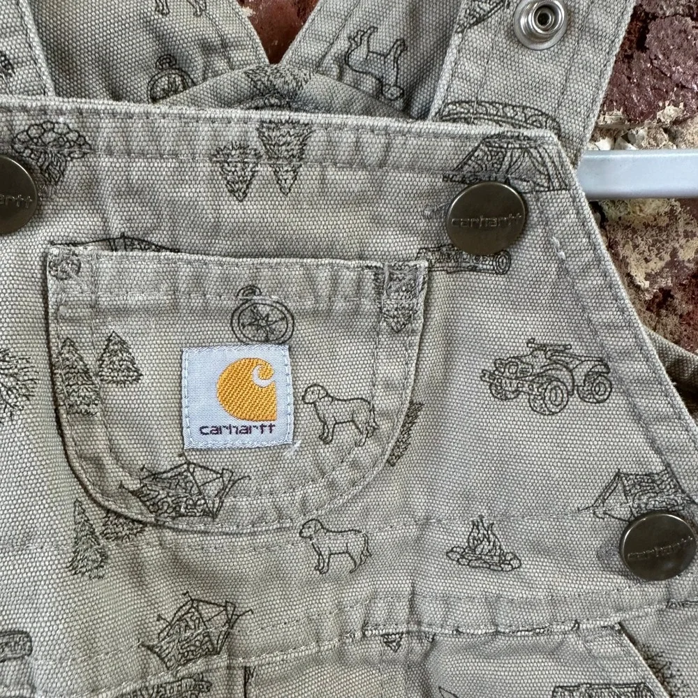 Carhartt Short Overalls Tan Camp Baby boys Size 3M Bibs Shortalls